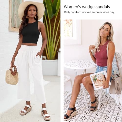 Vepose Women's White Pu Wedge Sandals, Platform Espadrilles Slip On Open Toe with Faux Leather Ankle Strap, Comfortable 3.5 Inches Low Heel Summer Dressy 881 Shoes Size 7.5 (CJY881 whitepu 07.5) - Thumbnail 2