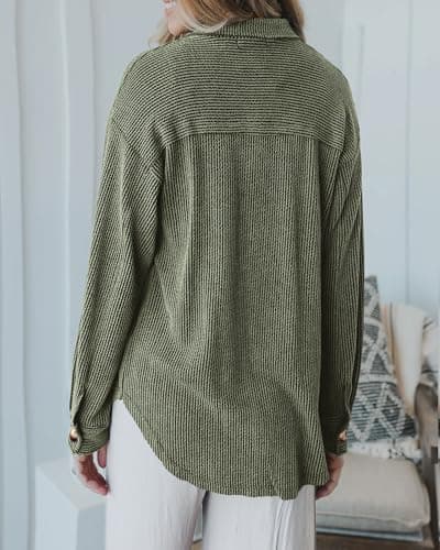 PRETTYGARDEN Women's Button Down Shirts 2026 Spring Long Sleeve Textured Tops Oversized Shacket Jacket Knit Blouses(Sage Green,Large) - Thumbnail 5