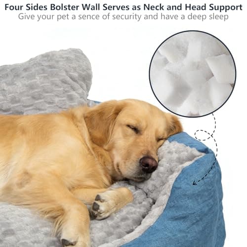 NOFKYNOXA Big Dog Bed for Large Sized Dogs with Soft Plush Cushion, 35"x28"x13.7" Machine Washable High Backrest Bed, Round Pet Sofa with Non-Slip Bottom,Year-Round Comfort for Dogs Up to 66 lbs - Thumbnail 6