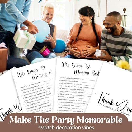 WOODAMORE Who Knows Mommy Best Baby Shower Game Gender Neutral - 50 Pcs Funny Baby Shower Party Games Activities for Guests - Thumbnail 4