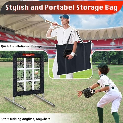 9 Hole Pitching Net with Strike Zone, Baseball Pitching Target, Softball Pitching Net, Portable Pitcher Training Equipment Height Adjustable（Silver） - Thumbnail 6