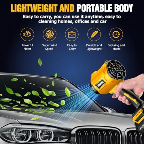Cordless Leaf Blower, Leaf Blower Cordless with Battery and Charger, Portable Lightweight Handheld Blower, Extended Nozzle, Turbo Jet Blower for Lawn Care, Patio Cleaning, Leaves, Dust (Yellow) - Thumbnail 4
