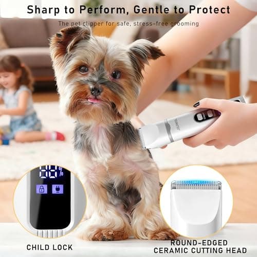 JIUWIIL Dog Clippers for Grooming, 4 in 1 Dog Grooming Kit Hair Clipper with LCD Display, Dog Trimmer for Grooming, Dog Hair Trimmer for Paw Nail Grinder,Shaver Grooming Supplies for Pet Cats Dogs - Thumbnail 5