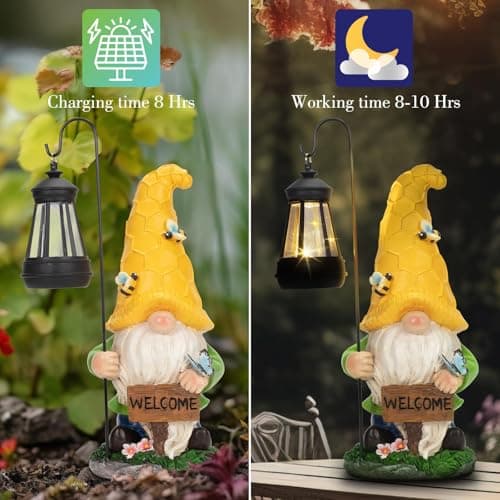 DoYouzhuo8 Christmas Gnomes Outdoor Statue with Solar Lights, Waterproof Solar Garden Gnomes Decorations for Yard with Lantern Light Outdoor Decorations for Patio Mom Gift - Thumbnail 4