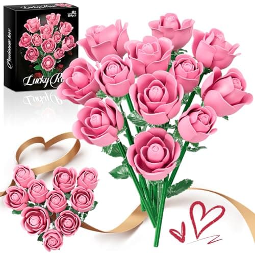 Pink Rose Bouquet Building Set for Her Lego Compatible Botanical Collection