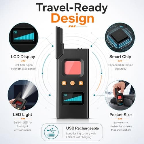 Hidden Camera Detector & RF Signal Scanner, Anti Spy Device with Magnetic Field Detection, GPS Tracker Finder, Infrared Camera Lens Detector, Bug Sweeper for Home Hotel Travel Privacy Protection - Thumbnail 6