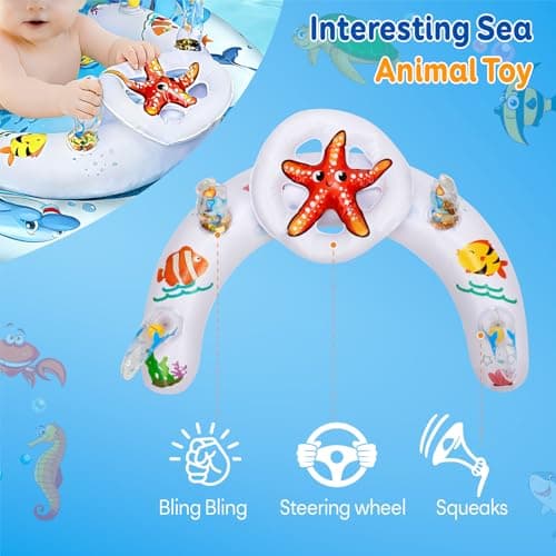Baby Pool Float with Canopy,120° Adjustable UPF50+ Protection,Anti-Tip Safety Seat,Inflatable Toddler Floaties Infant Swim Ring,Thick PVC Pool Float with Animal Pool Toys,Beach Essentials for 3-36M - Thumbnail 4