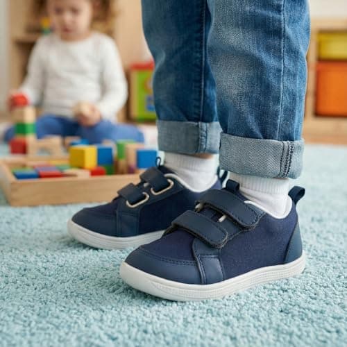 STQ KIDS Toddler Wide Toe Box Barefoot Shoes Boys Sneakers Lightweight Kid Tennis Shoes Non-Slip Comfort First Walking Shoe for School Outdoor Indoor Activities Navy/White Toddler Size 9 - Thumbnail 3