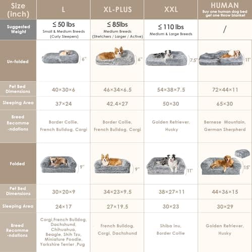 EHEYCIGA Foldable Human Dog Bed, 72"x44"x11" Orthopedic Memory Foam Human Sized Dog Bed, Waterproof Pet Bed for People, Faux Fur Pet Couch for Adult with Non-Slip Bottom, Grey - Thumbnail 2