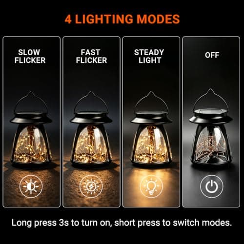 2 Pack Solar Lantern Outdoor Waterproof Hanging Lights with Clip, Flickering Warm Garden Decor, Gifts for Women Mom Solar Lights Outside, Solar Powered Lantern for Patio Yard Porch Pathway Lawn - Thumbnail 5