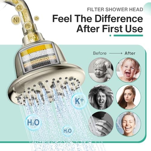 Cobbe Filtered Shower Head, 7 Modes High Pressure Shower Heads - 16 Stage Shower Head Filter for Hard Water for Remove Chlorine and Harmful Substances (Elegant Brushed Nickel, 5 Inch Round) - Thumbnail 2