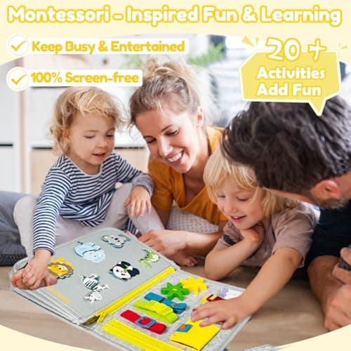Qizfun Busy Board Montessori Toy for Toddlers, Educational Sensory Learning Toy for Fine Motor Skills, Preschool Travel Toy for Airplane & Car, Gifts for Boys and Girls - Thumbnail 2