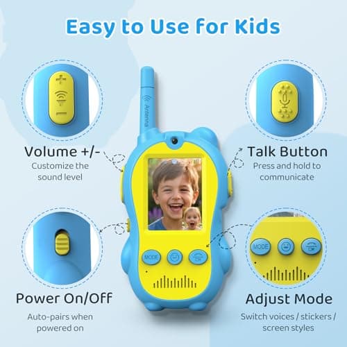 Video Walkie Talkies for Kids, 2 Pack Rechargeable Penguin Two Way Radios with Video Call 2" Screen, Voice Changer & Sticker Effects, Long Range Indoor Outdoor Camping Toys for Boys Girls 3-12 - Thumbnail 4