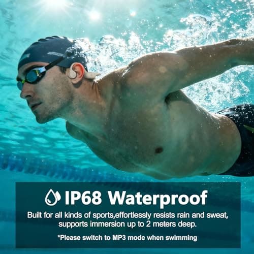 Roujune Bone Conduction Headphones IPX8 Waterproof Swimming Headphones Open Ear Headphones with MP3 Mode 32GB Memory 8H Playtime Bluetooth 5.4 Ear Buds Secure Fit for Running and Fitness (Apricot) - Thumbnail 2