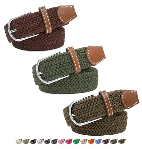 Myfunc 3 Pack Belts for Women Men Boy Girl, No Holes Jeans Pants Dress Elastic Stretchy Golf Braided Belt - Image 1