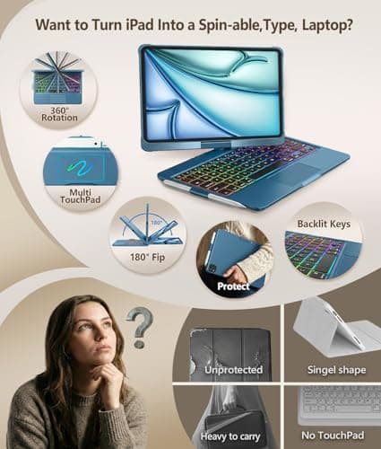 BABG for iPad 10th 11th (A16) Case with Keyboard&iPad Air 11(M4,M3,M2),360°Swivel,7 Use Modes,Rainbow Backlight Keyboard for iPad Pro 11(1st/2nd/3rd/4th Gen)&iPad Air 5th/Air 4th-Lake Blue - Thumbnail 2