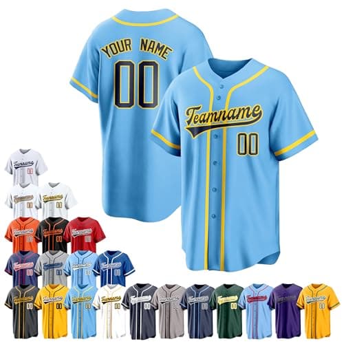 Blue Yellow Team Name Custom Men Baseball Jersey Softball T Shirts Women Customized Youth Button Down Stitched or Printed Names Numbers Personalized Designs - Image 1