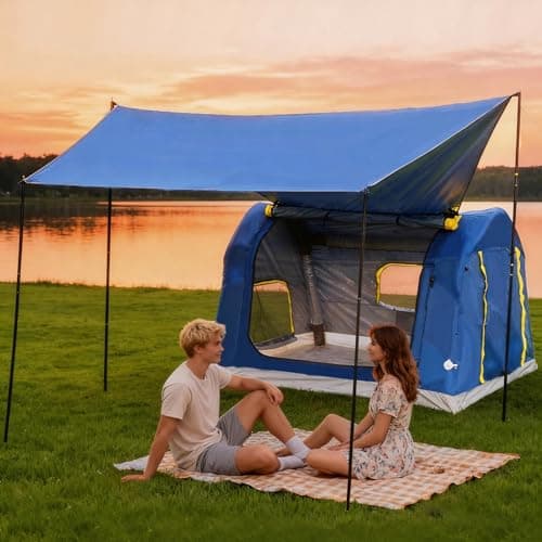 Eolzzi 3-4 Person 3 in 1 Inflatable Tent, 60s Setup PU3000, 4-Season Waterproof Camping Tent with Electric Pump, All Weather Tent for Romantic Dates, Fall/Winter Camping, Hunting & Fishing - Image 1
