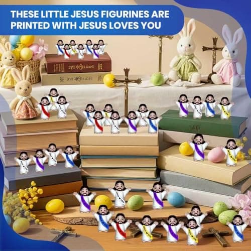 NOIENSI Jesus Loves You Figures 100 Pack – Multicolor Mini Jesus Figurines in Bulk, Little Jesus Figures for Easter, Church, and Religious Celebrations (Hand up) - Thumbnail 2