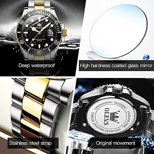 OLEVS Watch for Men with Day Easy to Read Dial, Gold Mens Stainless Steel Waterproof Luminous Analog Quartz Classic Watchesreloj para Mujer Rotatable Bezel Dial Gift - Thumbnail 4