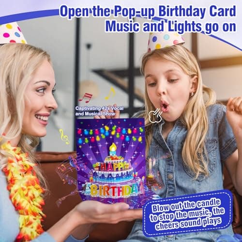 FaCraft Birthday Card for Women Men, Blowable Candle with Lights & Music - Thumbnail 4