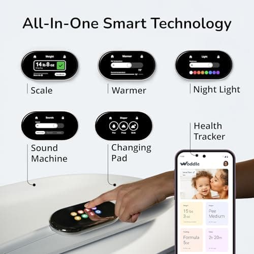 Woddle Multifunctional Smart Baby Changing Pad with Medical Grade Scale for Critical Weight Monitoring + AI App, Noise Machine, Warmer, Night Light, Touchscreen Tracker, All-in-One - Thumbnail 4