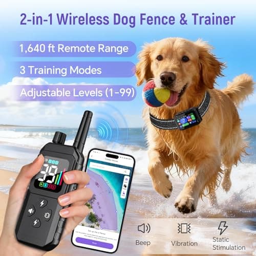 RAINLEOTI GPS Wireless Dog Fence – Free App Control, Custom GPS Boundary, Beep/Vibration/Static Modes, IP67 Waterproof, Long Battery Life, for Dogs 10–120 lbs, Black - Thumbnail 4