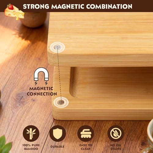 Bamboo 4 Piece Charcuterie Platter - Cheese Board Knife Set, Wooden Dinner Plate and Knife Set with Knife Holder, Suitable for Personalized Gifts Weddings, Housewarming, Birthdays, Christmas - Thumbnail 5