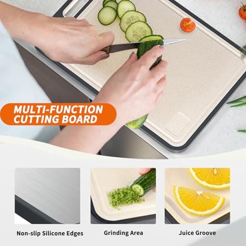 Cutting Board for Kitchen, Cutting Board Double Sided Food Grade, Pure Titanium and Wheat Straw PP Non-slip durable and easy to clean (Large) - Thumbnail 3