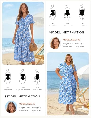 GRACE KARIN Summer Dress for Women 2026 V-Neck Short Sleeve Ruffle Maxi Dress White Blue Floral XXL - Thumbnail 6