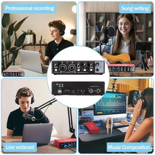 USB Audio Interface, Red 24-Bit/192kHz Plug & Play Sound Card for Recording – XLR/Line In, Headphone Out, Low Latency, Compatible with PC, Mac, Smartphone - Thumbnail 5