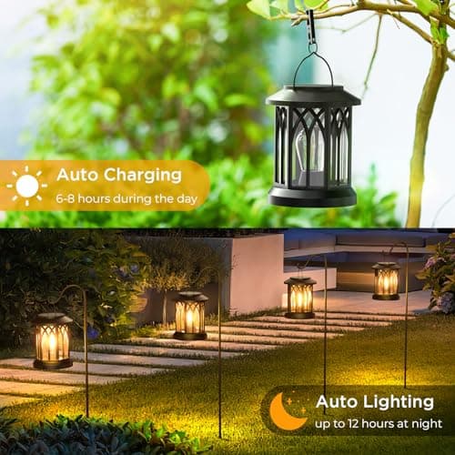 WdtPro 4 Pack Solar Lantern Outdoor Lights, Upgraded Bright Solar Lanterns Outdoor Waterproof, Hanging Solar Powered Lantern Over 12Hrs Lights for Outside Garden Yard Patio Tree Path Decor - Thumbnail 3