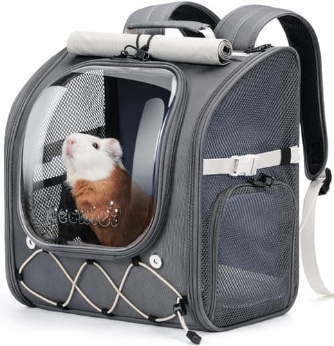 Pecute Small Pet Carrier, Breathable Small Animal Carrier with Transparent Bubble & Steel Frame, Safety Lock for Hamster, Rabbit, Bearded Dragon, Guinea Pig, Parrot, Ideal for Hiking, Vet Visits, Gray - Image 1