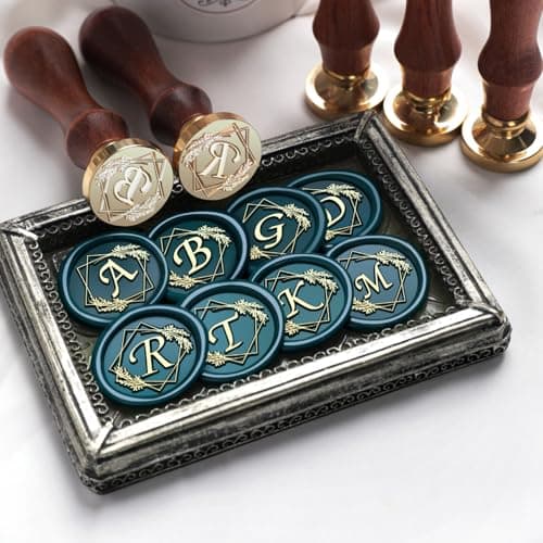 VSECUON Letter R Wax Seal Stamp Rosemary Initial R Stamp, 2pcs Value Pack Wax Seal Kit with Vintage Rosewood Handle Decorative Gift for Wedding Art Invitations Christmas - Thumbnail 6