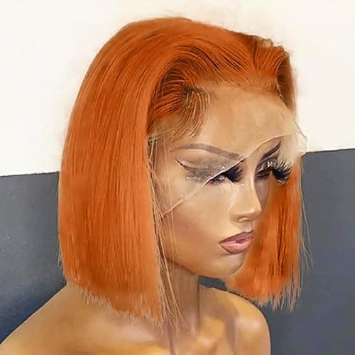 Thusiae 250% Density Ginger Bob Wig Human Hair 13x4 HD Lace Closure Wig Orange Bob Human Hair Wig with Baby Hair Short Straight Bob Colored Wig for Women 14 Inch - Image 1