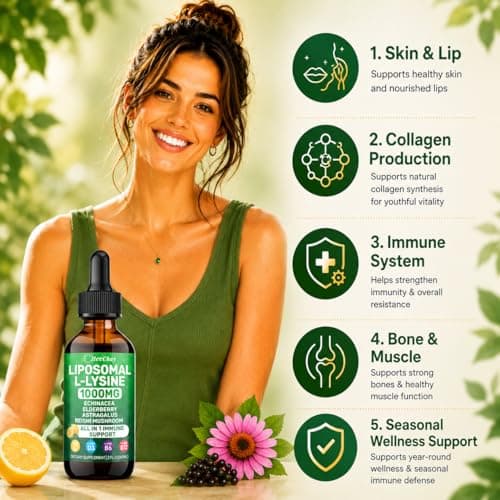 Liposomal Lysine 1000MG Liquid Drops, 16-in-1 L Lysine Supplement for Kids and Adults, Echinacea & Elderberry with Vitamin C, B6, D3, B12 & Zinc for Collagen, Lip, skin & Immune Support, 1 Pack - Thumbnail 4