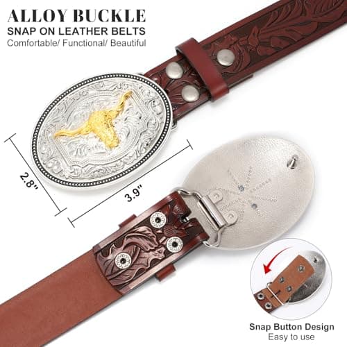 Western Leather Buckle Belt for Men Women Cowboy Cowgirl Leather Belts for Jeans Western Belts Men Country Western Party Christmas Gifts - Thumbnail 4