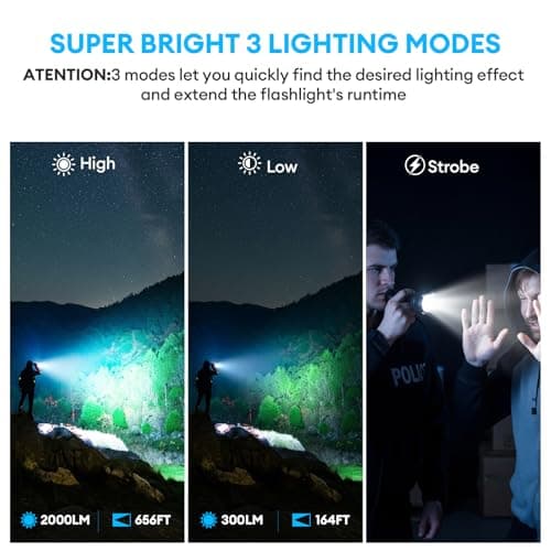 2 Pack Rechargeable Flashlights High Lumens, 2000mAh Battery Powered Super Bright LED Flashlight, USB C Handheld Metal Pocket Flashlight Small EDC Tactical Flash Light for Home Camping Fishing Hiking - Thumbnail 3