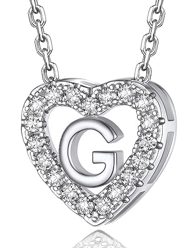 MomentWish Initial Necklaces for Women, Birthday Gifts for Wife, Moissanite Heart Necklace, 925 Sterling Silver Necklace, Christmas Anniversary Valentine's Day Gifts for Her, Letter G - Image 1