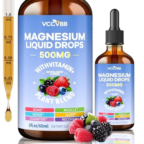 Magnesium Glycinate Liquid Drops, Magnesium Complex with Malate Taurate Citrate Complex & Vitamin D3, B6, K2 L-Theanine, Plant Blend for Sleep, Bone, Muscle, Nerve Non-GMO (500mg-Berry Flavor) - Image 1
