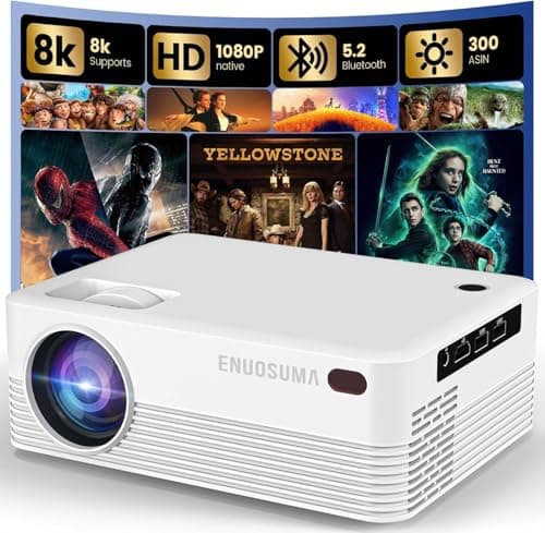 Projector with WiFi and Bluetooth, Native Full HD 1080P Bluetooth Mini Projector,8K Support,Video Projector for Home Theater, Compatible with Smartphone, HDMI, USB, AV, Fire Stick, PS5