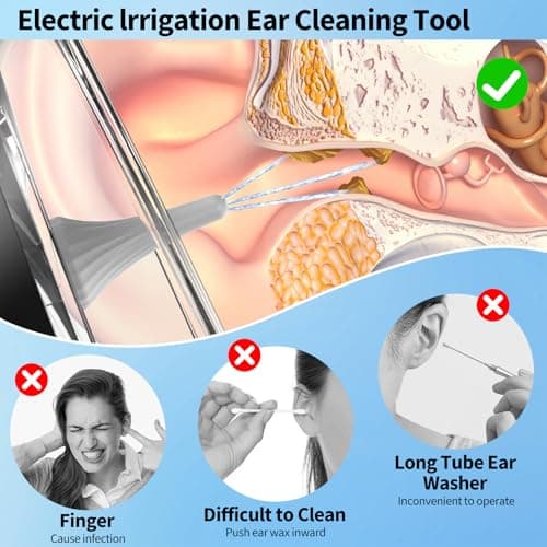 JDZ Ear Wax Removal Kit, Electric Ear Cleaner with Irrigation Flushing System, Safe & Effective Ear Cleaning Tool with LED Display, 3 Pressure Modes, 12 Tips, IPX7 - Thumbnail 6