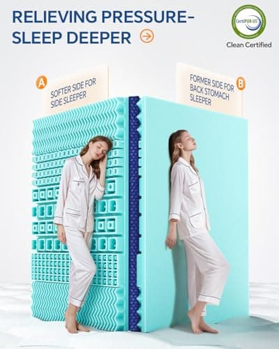 BEDELITE Twin XL Mattress Topper College Dorm Room Essentials, Dual Layer 4 Inch Memory Foam Mattress Topper, Pilow Top Mattress Pad and Premium Gel Foam Mattress, Fits Twin XL Mattress - Thumbnail 3