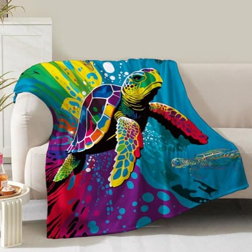 Sea Turtle Blanket Gifts for Women Girls Boys Kids Adults Teen Birthday Christmas Valentine Present Colorful Ocean Turtle Decor Bedroom Living Room Couch Bed Sofa Soft Cozy Plush Flannel Throw 60"x50" - Image 1