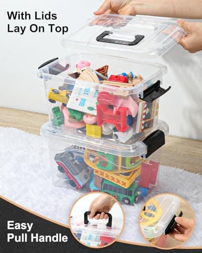 EOENVIVS Plastic Storage Bins with Lids 6 Packs, 7 Quart Storage Organizer Bins with Buckle-Up Latches and Handle, Stackable Storage Containers for Home Pantry Office Classroom Organization, Clear - Thumbnail 4