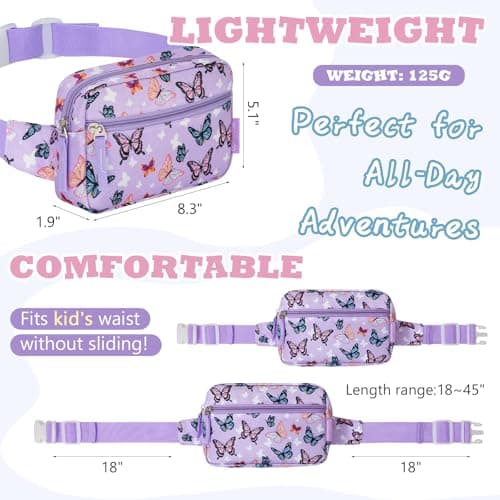WOOMADA Fanny Pack, Crossbody Bag Waist Bag with Adjustable Waistband, Cute Belt Bag for Gifts(Purple Butterfly) - Thumbnail 2