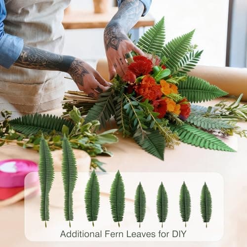LuceAlberi Artificial Boston Fern Bush - Set of 2 45Inch Fake Ferns with 55 Fronds, Large Hanging Faux Plants Decor, UV Resistant Faux Fern Vines Silk Greenery for Outdoor Indoor, Porch, Farms, Patio - Thumbnail 5