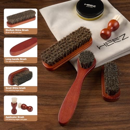 HEEZ 13 PCS Shoe Polish Kit, Shoe Shine Kit, Leather Boot Care Set with Black/Neutral Shoe Polish, Horsehair Brushes, Gifts for Men - Thumbnail 5
