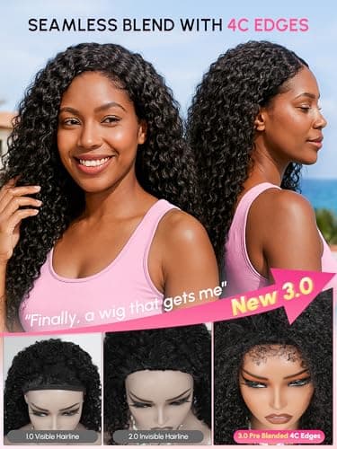 shangyinfa 28 Inch Water Wave Half Wig Human Hair | Glueless 3-In-1 Flip Over | 4C Edges Invisi Drawstring | 180 Density Tiny Leave-Out for 3B/3C | Pool-Ready | All-Day Protective Style - Thumbnail 2