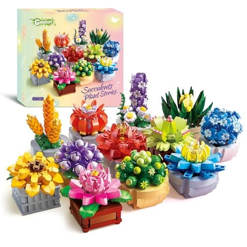 PIKARO Flowers Succulents Building Sets, 12 Plants, for Kids Adults Women